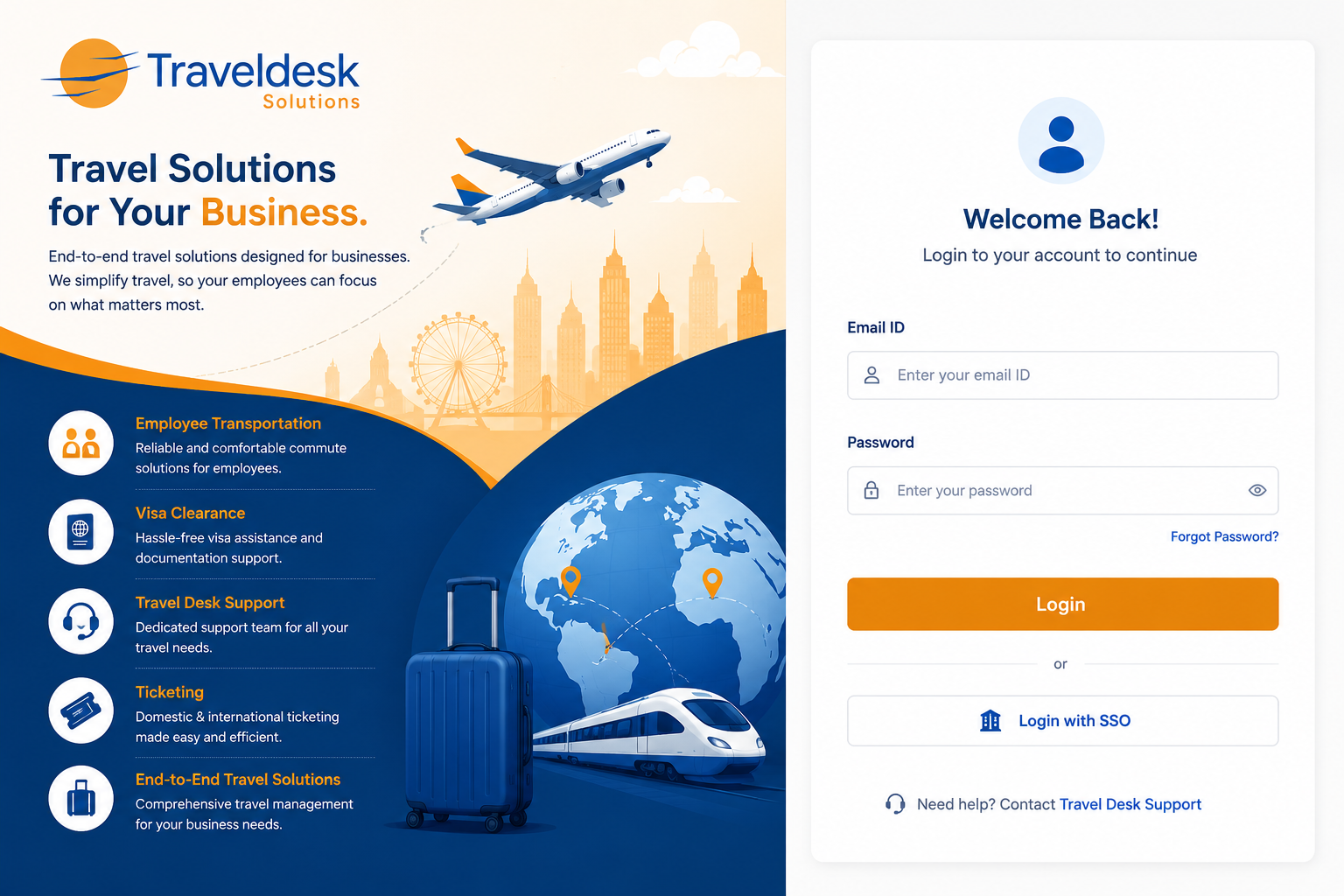 Traveldesk Solutions login first screen